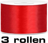 Satijn lint rood 38mm/rol 25m set 3 rollen