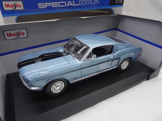 Maisto 1968 Ford Mustang GT Cobra Jet 1/18 – Bleue, édition Limitée, Boîte Fermée