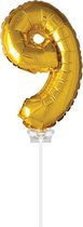 Ballon folie 9 goud met stokje 40cm