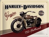 Harley-Davidson-Genuine 750 Flathead, Retro reclame wandbord, Amerika USA, metaal.