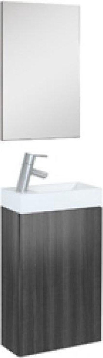Toiletmeubel Set Plieger Senza Hangend Greeploos 40x22.5cm MDF Antraciet Keramische Wasbak Met Spiegel