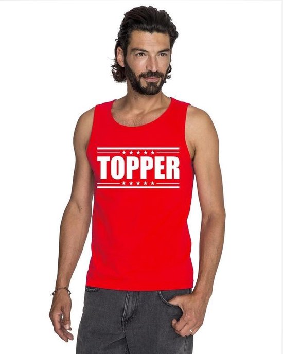 oor module Stof Toppers Rood Topper mouwloos shirt/ tanktop in rood met witte letters heren  - Toppers... | bol.com