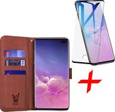 Samsung S10 Plus Hoesje en Samsung S10 Plus Screenprotector - Samsung S10 Plus Hoesje - Samsung S10 Plus Screenprotector - Samsung Galaxy S10 Plus Hoesje Book Case Leer Wallet Brui