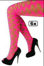 6x Dames panty grote gaten pink mt.L/XL