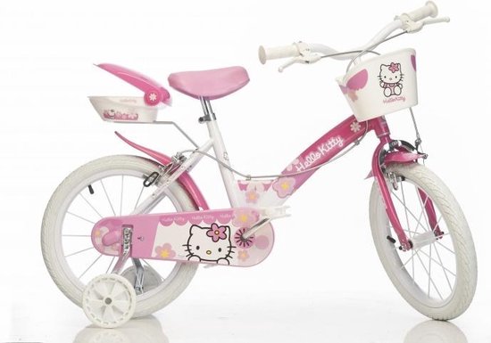 Welsprekend Wanten recept Dino Hello Kitty - Kinderfiets - 12 inch - Meisjes - Wit/Roze | bol.com