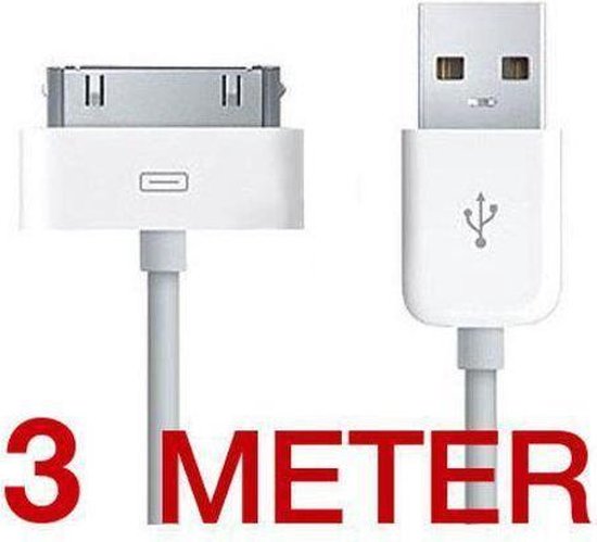 3 meter 30 - pins USB oplaad kabel voor iPhone 4 / 4G / 4GS - wit | bol.com