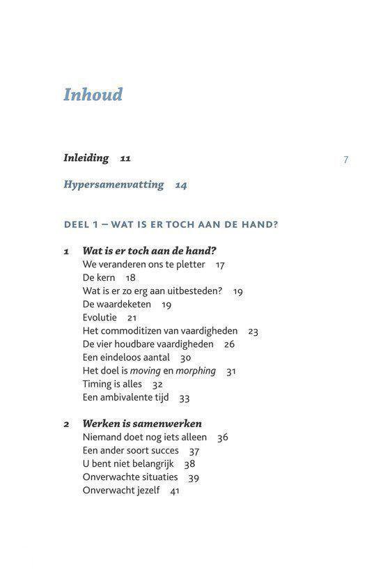 Inhoudsopgave met titels als Inleiding, Hypersamenvatting en hoofdstukken over waarde en werk.