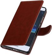 Hoesje Geschikt voor Huawei P9 Lite mini - Portemonnee hoesje wallet case Bruin