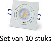 7W GU10 inbouwspot | Wit vierkant | Set van 10 stuks