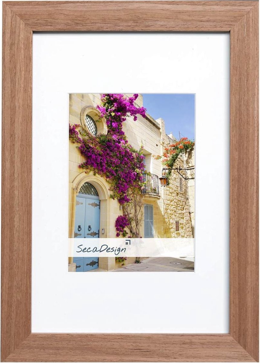 SecaDesign Fino Hout - Fotolijst 10x15 / 7x10 cm fotomaat met passe-partout - Bruin