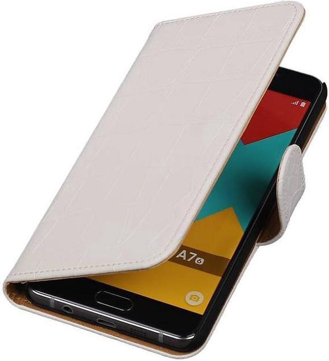 Krokodil Bookstyle Hoes Geschikt voor Samsung Galaxy A7 (2016) A710F Wit