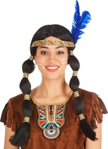 dressforfun - gevlochten pruik indianenvrouw - verkleedkleding kostuum halloween verkleden feestkleding carnavalskleding carnaval feestkledij partykleding - 300721