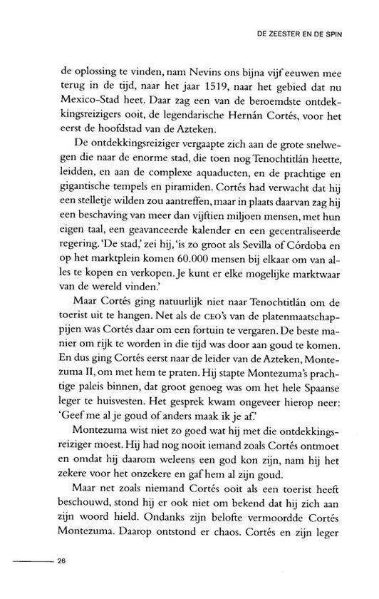 Pagina met tekst over de ontdekkingsreiziger Cortés, Mexico-Stad, Tenochtitlan en Montezuma.