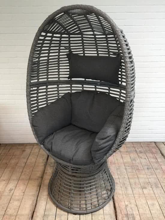 MaxxGarden Lounge stoel tuinstoel op poten ei vormige hangstoel grijs met kussen 132cm MaxxGarden Lounge stoel tuinstoel op poten ei vormige hangstoel grijs met kussen 132cm