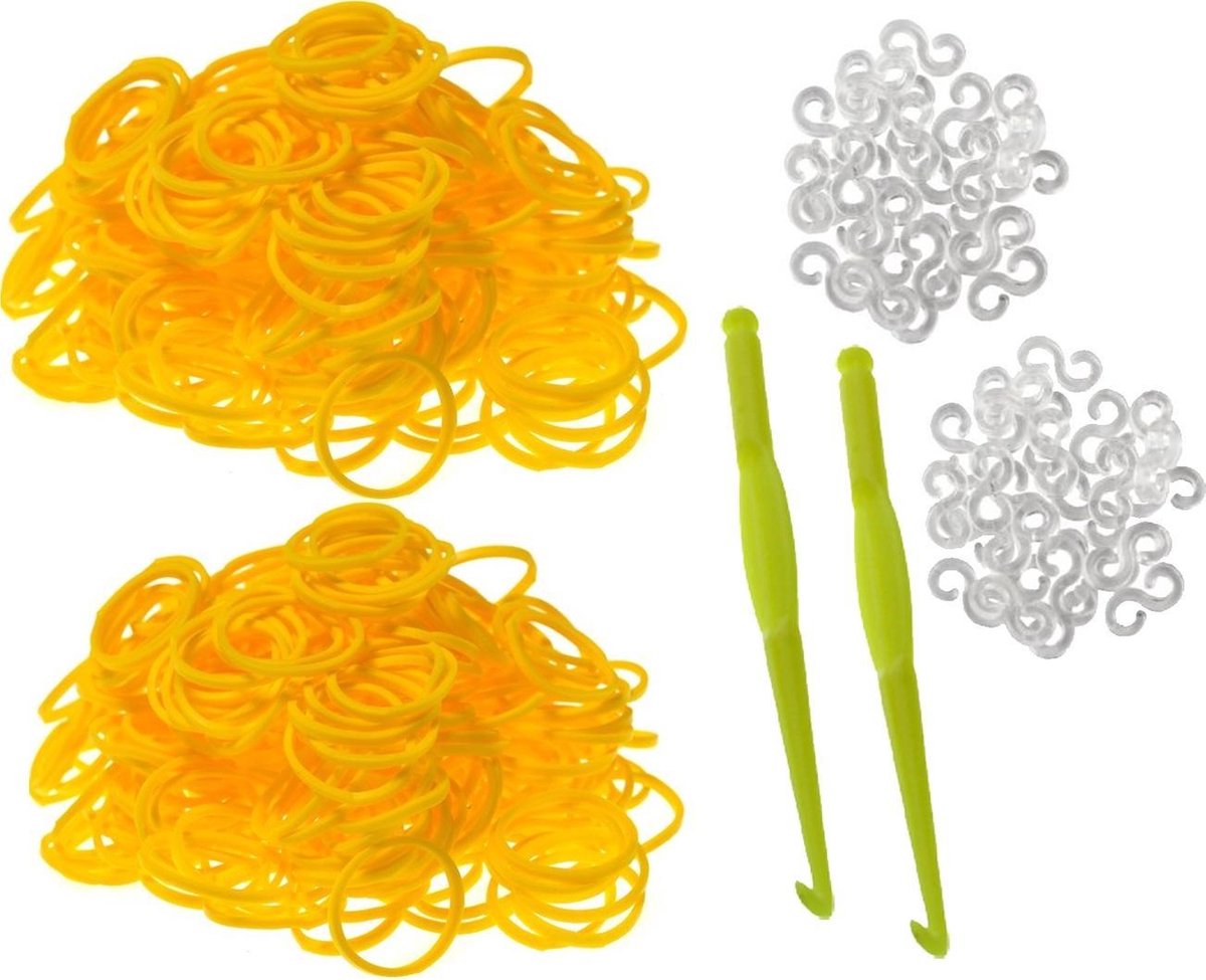 600 Loom Bands - 2 weefhaken en S-clips - geel