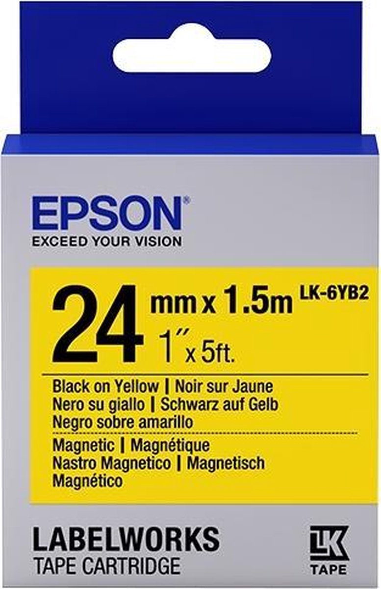 Epson Label Cartridge Magnetic LK-6YB2, zwart/geel 24 mm (1,5 m)