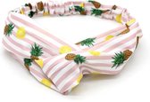 Haarband met Strepen, Ananassen en Citroenen - Hoofdband - Roze en Wit - Musthaves