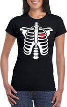 Halloween skelet t-shirt zwart dames XS