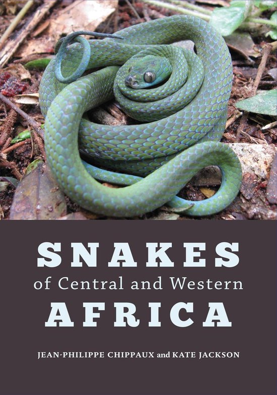 Groene slang op de grond, met de tekst 'SNAKES of Central and Western AFRICA'.