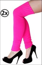 2x Dames knee-over beenwarmers fluor pink - overknee kousen sportsokken cheerleader voetbal hockey unisex festival