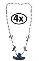 4x Ketting Mexico zilver pvc - Thema feest mexicaan festival party