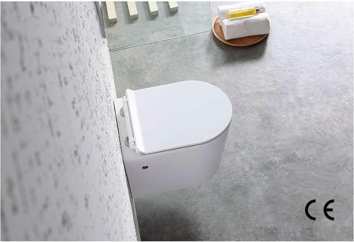 l x P x H mewmewcat Toilette avec Siège Cuvette WC Suspendu Toilette Murale avec Fermeture en Douceur Céramique Blanc 36 x 54 x 38,5 cm 