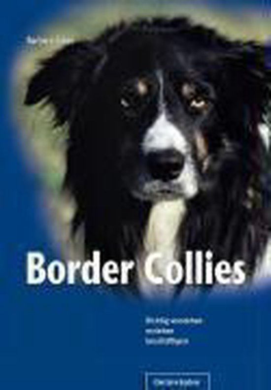Boek met de titel "Border Collies". Een close-up van een bordercollie met een zwart-witte vacht en bruine ogen.