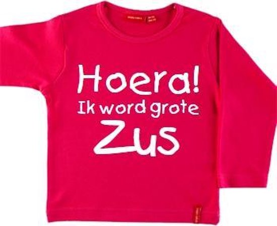 T-shirt Hoera! ik word grote zus| Lange mouw | Roze | maat 110/116 | bol