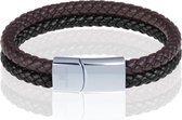 Bracelet Memphis Double Cuir Duo Couleur Argent Noir Marron-19cm