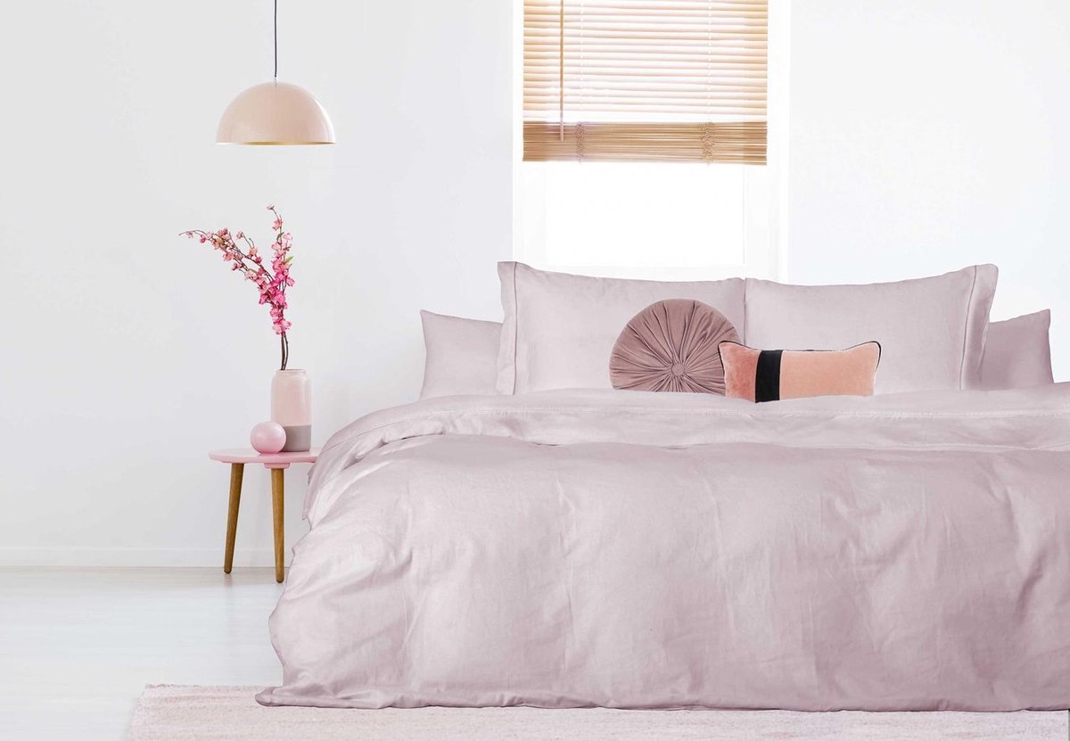Dekbedovertrek - 200x200/220 - Uni Percal katoen - Met Bies - roze