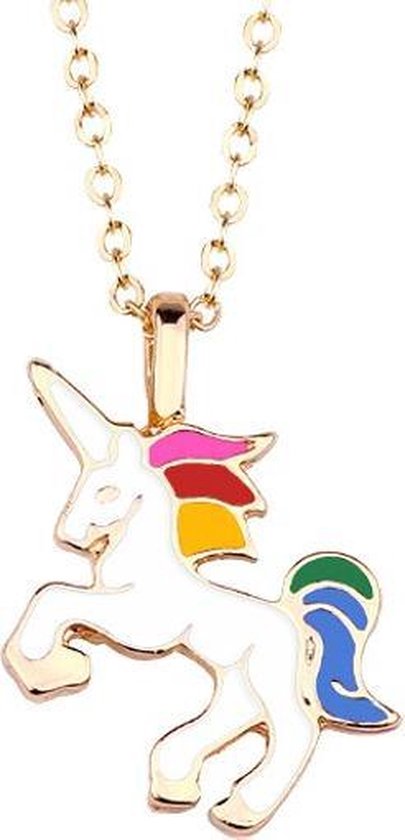 Fako Bijoux® - Kinderketting - Eenhoorn Regenboog - Goudkleurig - Wit