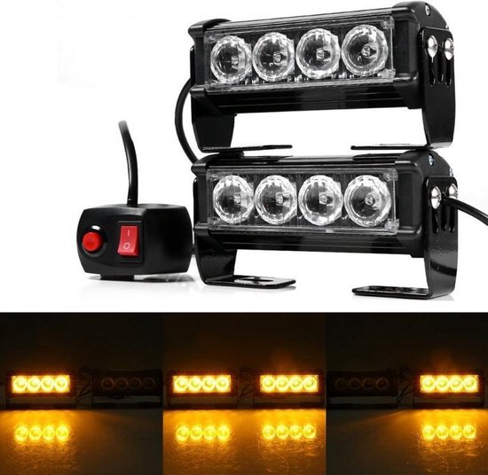 ORANJE bumper flitser 4 LED Volt - Complete Set - Zwart |