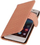 Mobieletelefoonhoesje.nl - Huawei Ascend P6 Hoesje Slang Bookstyle Licht Roze