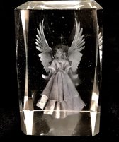 kristal glas laserblok met 3D afbeelding van engel 5x8cm excl. verlichting