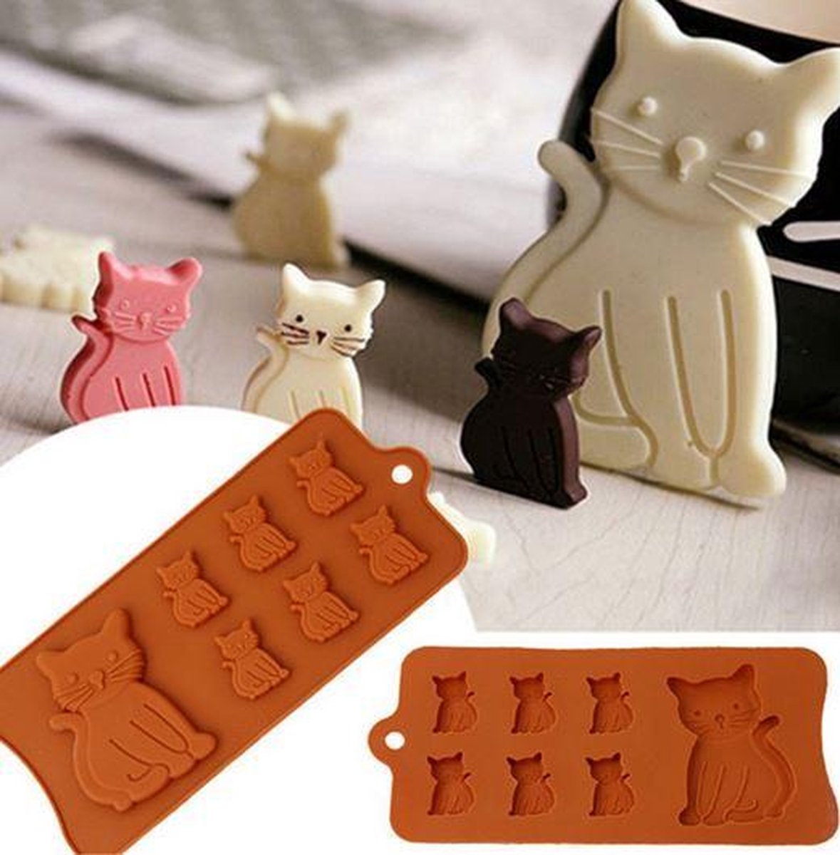 Siliconen bakvorm katten - koekjes - chocolade