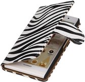 Zebra Bookstyle Wallet Case Hoesje Geschikt voor Huawei Ascend P6 Wit