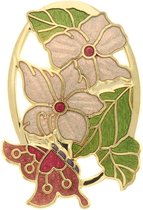 Behave® Broche bloemen en vlinder gekleurd - emaille sierspeld -  sjaalspeld