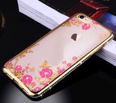 Apple Iphone 6 / 6S Siliconen hoesje goud (bloemetjes, diamantjes)