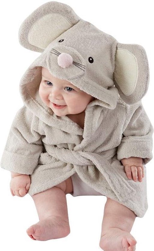 Baby badjas -Muis - grijs - maat 1 tot 2 jaar