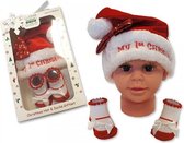 Geschenkset Baby Kerst Muts + Sokjes - 1st Christmas (0-12 maanden)