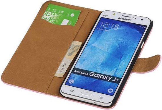Etui Portefeuille Bookstyle pour Samsung Galaxy J7 Mini Snake Pink - Housse Etui