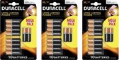 30 Stuks (3 Blisters a 10st) - Duracell MEGA Pack LR6 / AA / R6 / MN 1500 1.5V Alkaline batterij