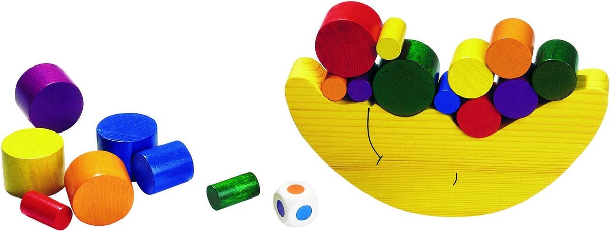 Evenwichtsspel: BALANCERENDE MAAN L19cm, van gebeitst hout,
