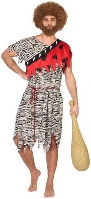 Holbewoner verkleed kostuum met dierenprint voor heren - carnavalskleding - voordelig geprijsd M/L