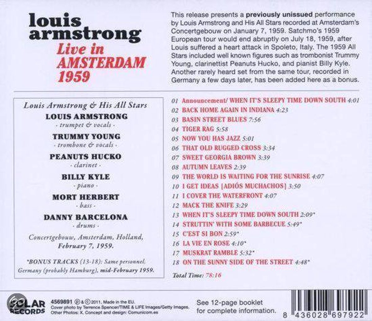 Live In Amsterdam 1959, Armstrong, Louis CD (album) Muziek