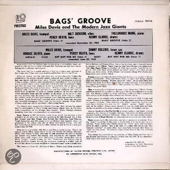 The Modern Jazz Giants Miles Davis Bags' Groove (LP), Miles & Modern