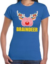 Foute Kerst t-shirt braindeer blauw voor dames XS (34)