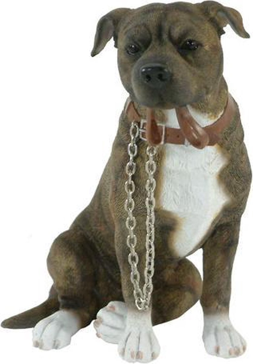 beeldje Staffordshire Terriër brindle met riem Walkies