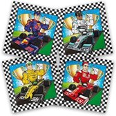 20x Race/Formule 1 themafeest servetten gekleurd 33 x 33 cm papier - Kinderfeestje papieren wegwerp tafeldecoraties