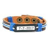 LKMN armband met naam leer donkerblauw touw